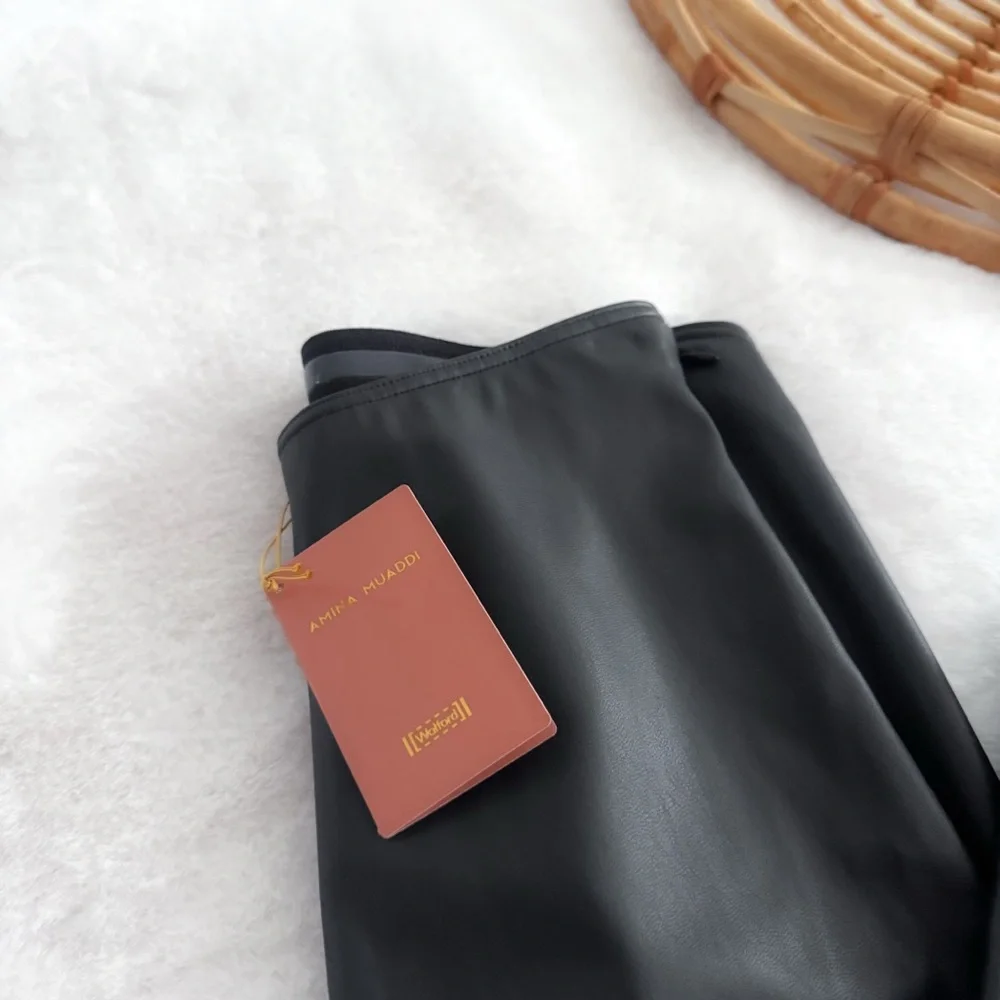 Wolford Amina Muaddi Faux Leather Leggings Stirrup Black NWT - Picture 9 of 13